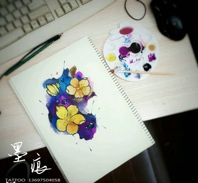 第一次玩水粉彩墨画纹身图片