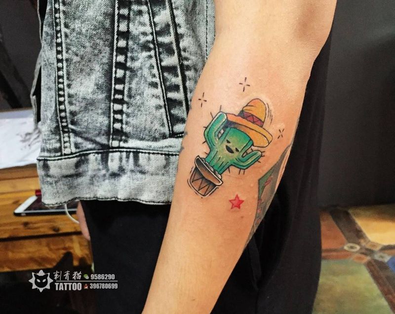 小清新纹身图片_手部脚部New School点刺猫咪仙人掌鲸鱼纹身图案