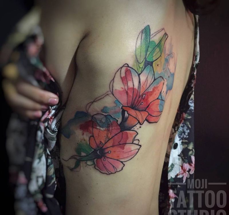 水墨花纹身图片