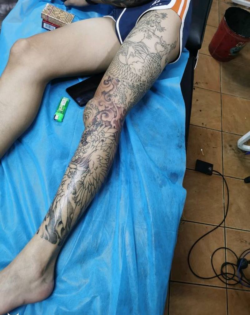 包腿纹身图片_腿部纹身图案