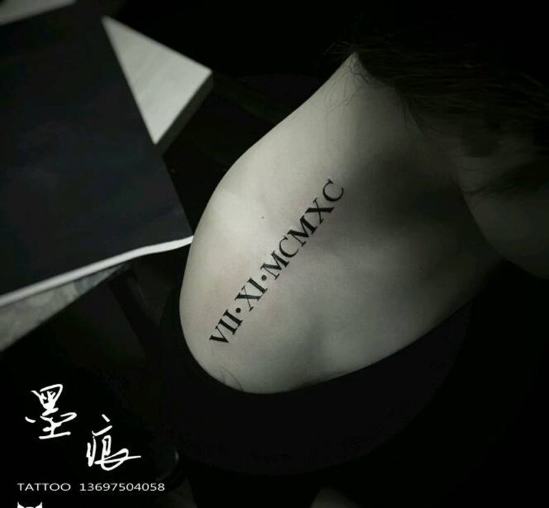 罗马数字｜日期｜纹身图片_肩部清新几何字符原创成品纹身图案
