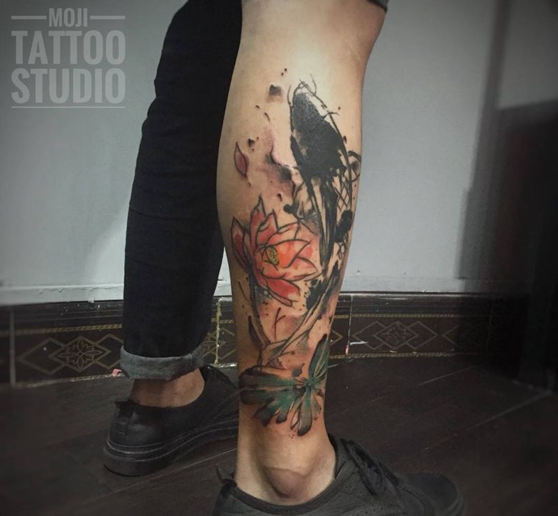 水墨风鱼纹身图片