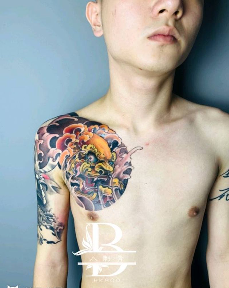 唐狮鬼武士纹身图片