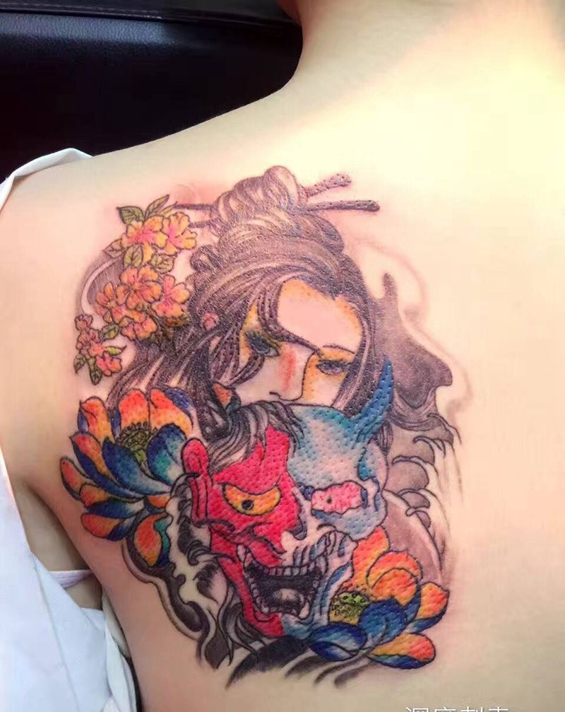 般若美人纹身图片