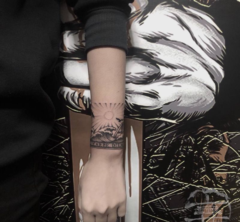 点刺风海浪椰子纹身图片