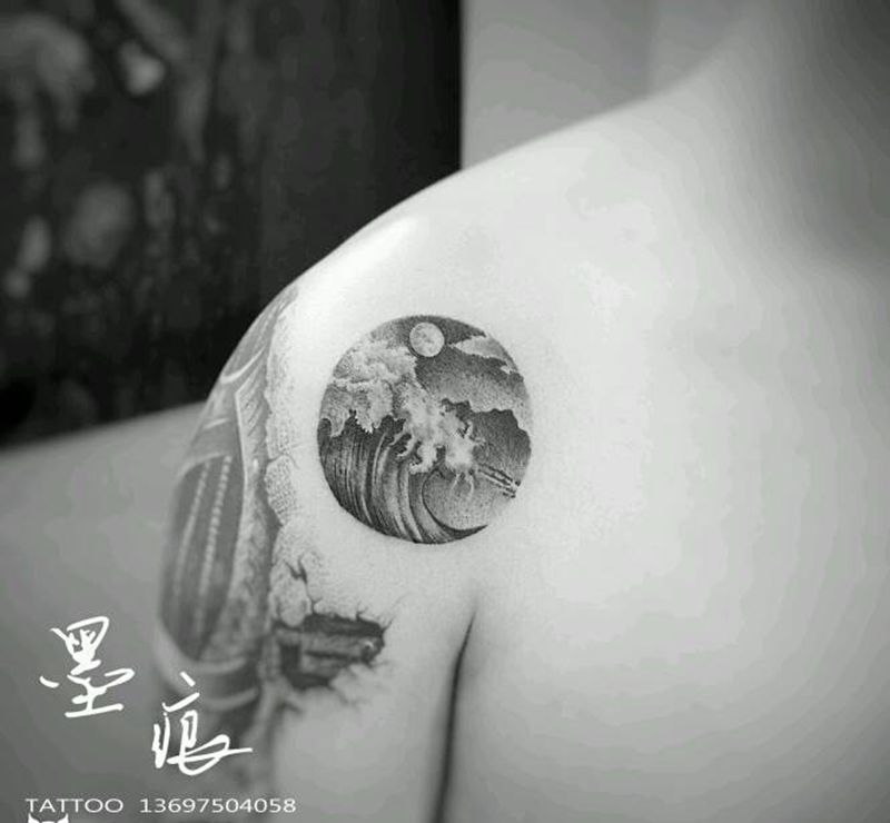 浪纹身图片_几何成品纹身图案