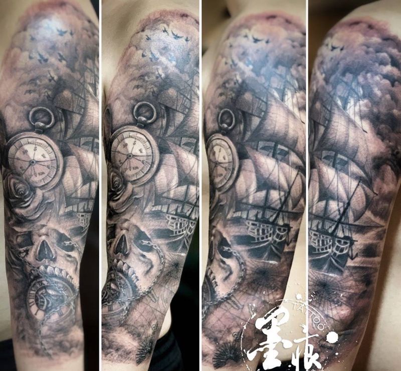 《乘风破浪》纹身图片_手部手臂欧美写实纹身图案