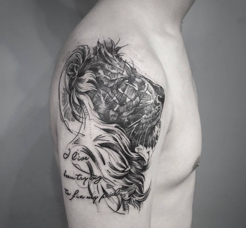 狮子线条纹身图片