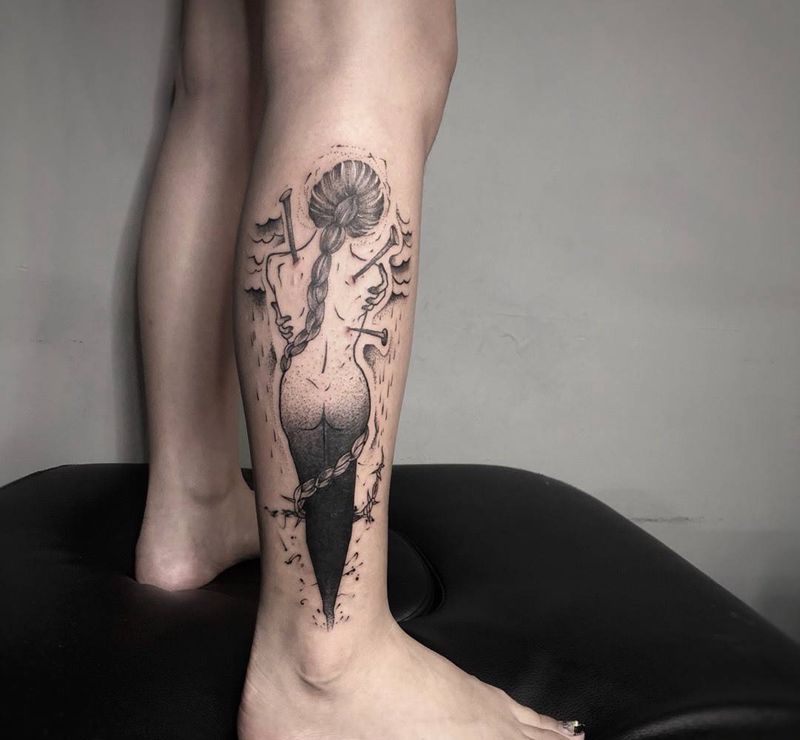 点刺女郎 遮盖纹身图片