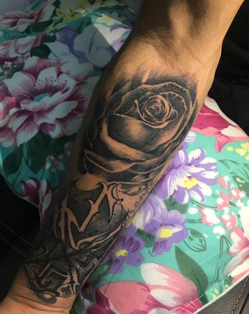 玫瑰花奇卡诺纹身图片_奇卡诺玫瑰花插画手部欧美清新静物植物纹身图案