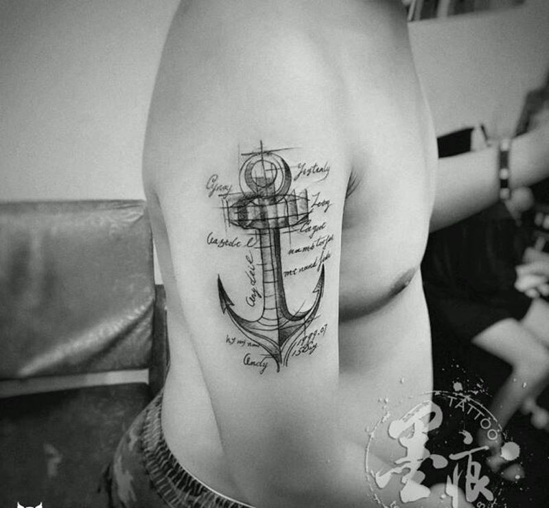 锚纹身图片_手臂欧美习俗清新几何成品纹身图案