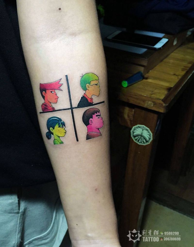 英国虚拟乐队街头霸王纹身图片_手臂手部New School水彩街头顽童街头霸王乐队纹身图案