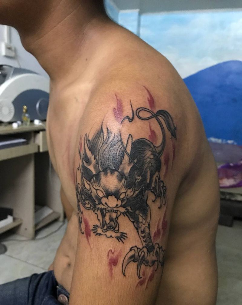 神兽纹身图片_手臂传统鬼神成品纹身图案