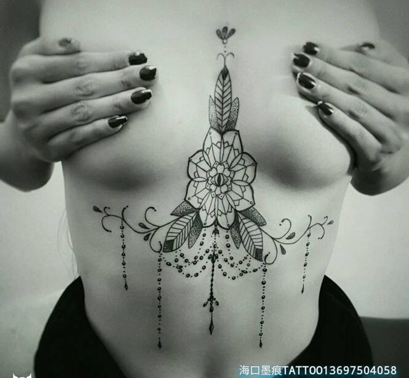 海口墨痕TATTOO作品、点刺纹身图片_胸部腹部欧美清新静物原创成品纹身图案