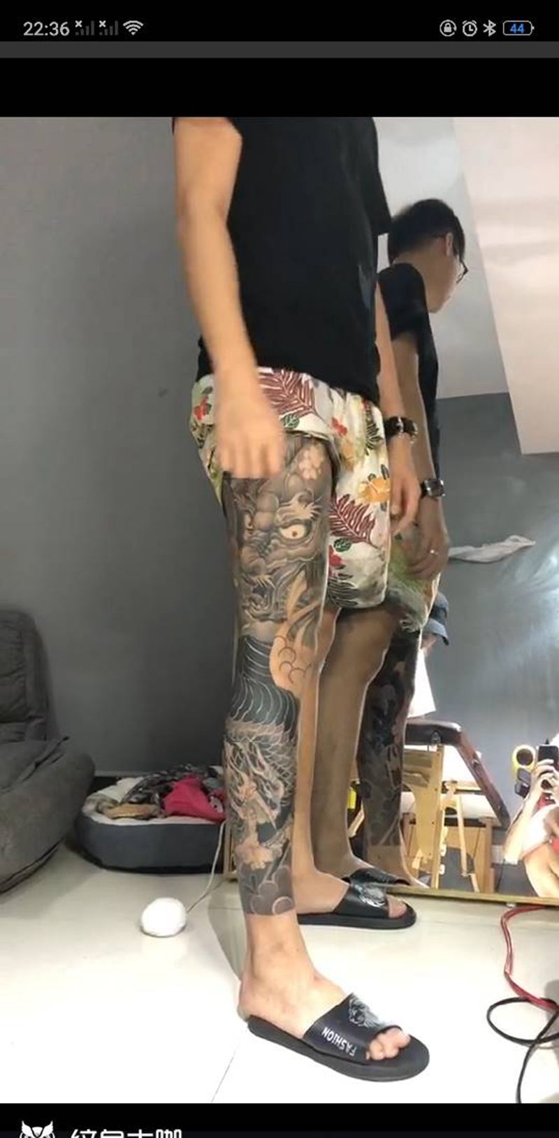 盘龙腿遮盖纹身图片_腿部老传统新传统纹身图案