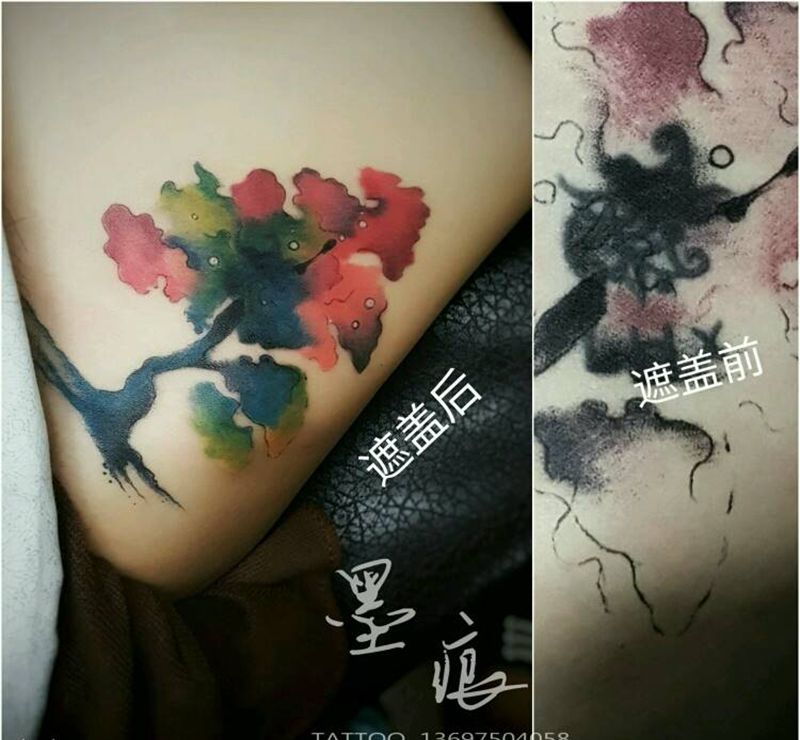 《水彩树》纹身图片_腹部欧美清新植物成品纹身图案
