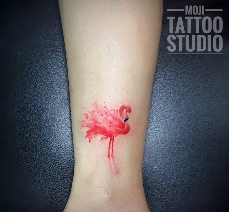 泼墨火烈鸟纹身图片