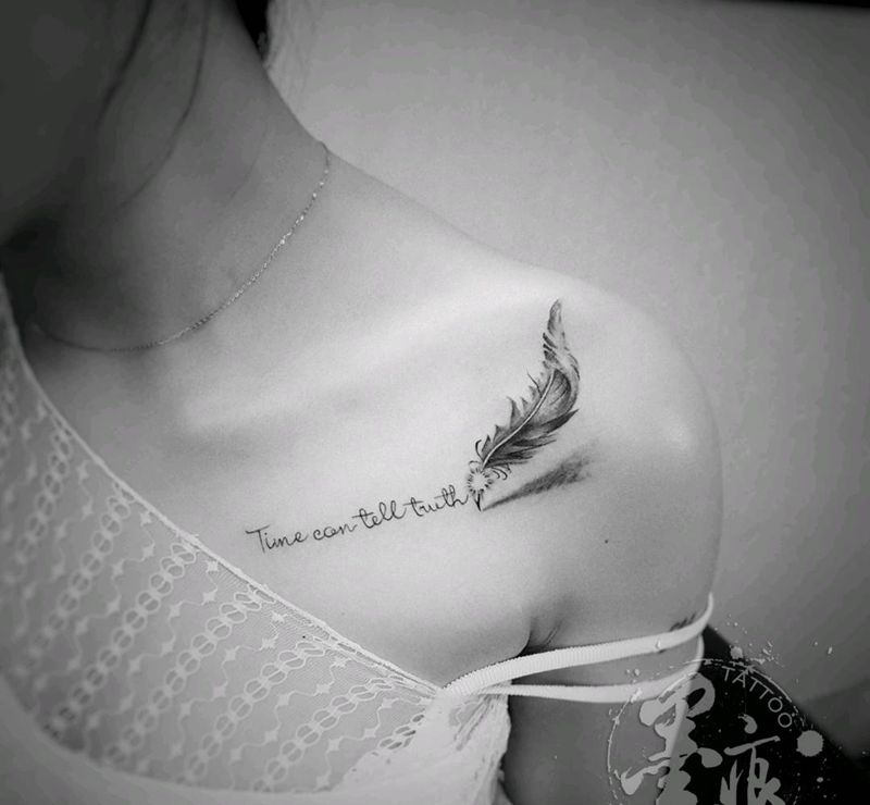 羽毛纹身图片_欧美传统清新几何字符静物原创成品纹身图案