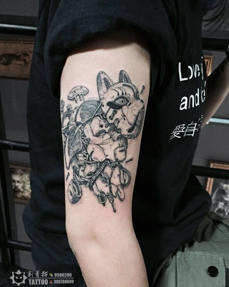 艺妓纹身图片_手臂手部点刺艺妓面具狐狸纹身图案