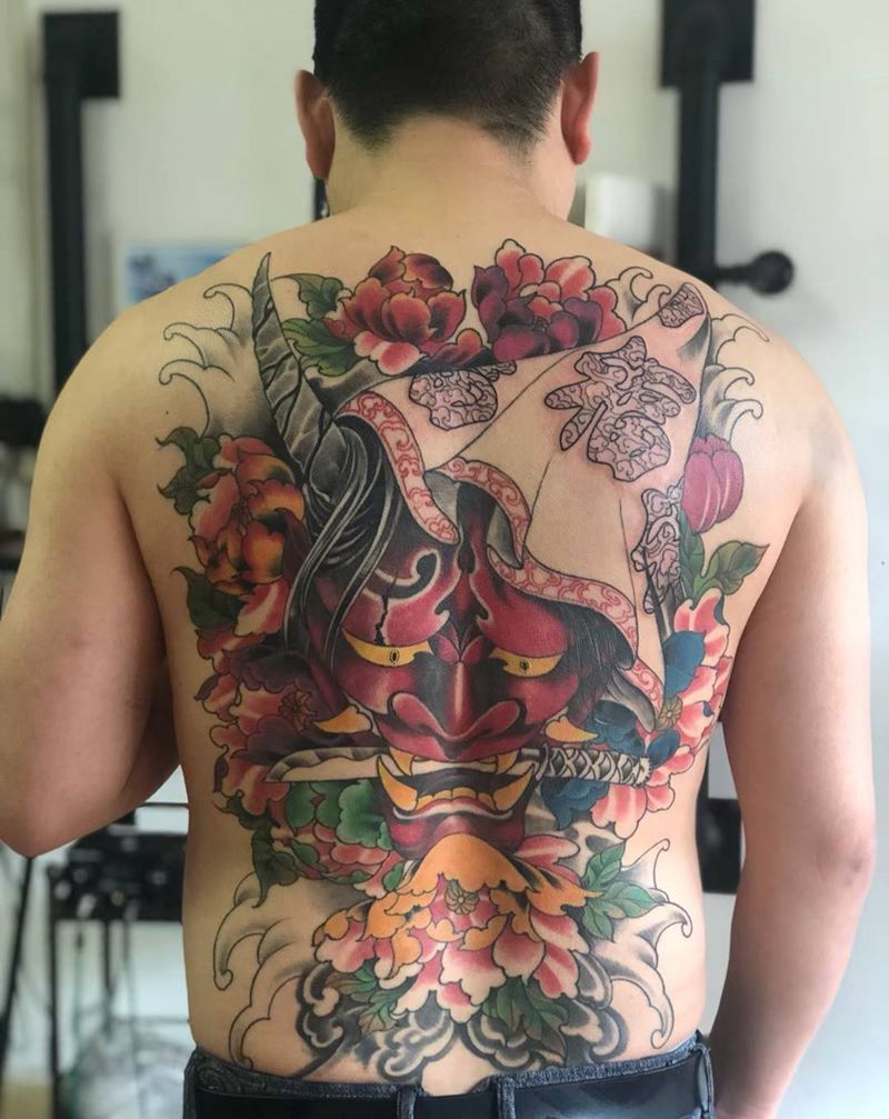 般若满背纹身图片_背部新传统般若纹身图案