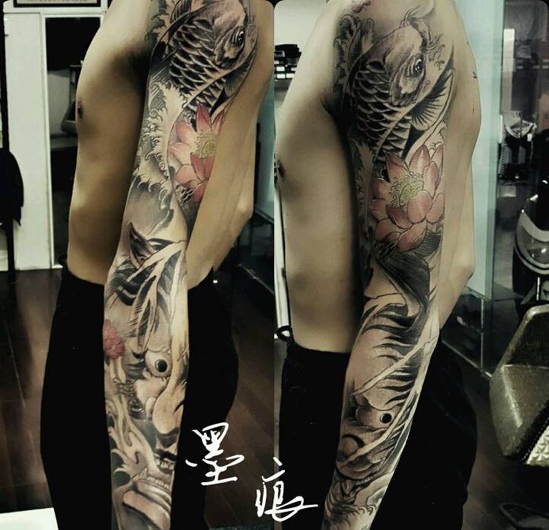 恢复好效果，一年前的花臂纹身图片_手臂手部传统动物鬼神成品纹身图案