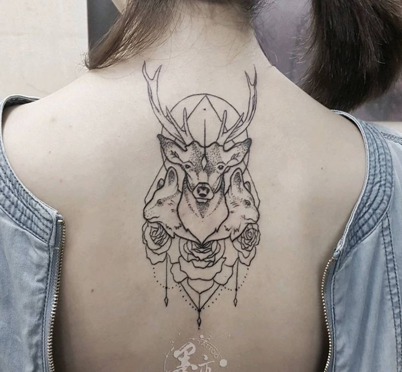 点刺．客自带图纹身图片_颈部肩部背部脚部清新几何字符动物原创成品纹身图案