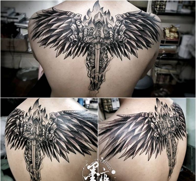 《聖.骑土》纹身图片_颈部肩部胸部背部欧美清新几何原创成品手稿纹身图案