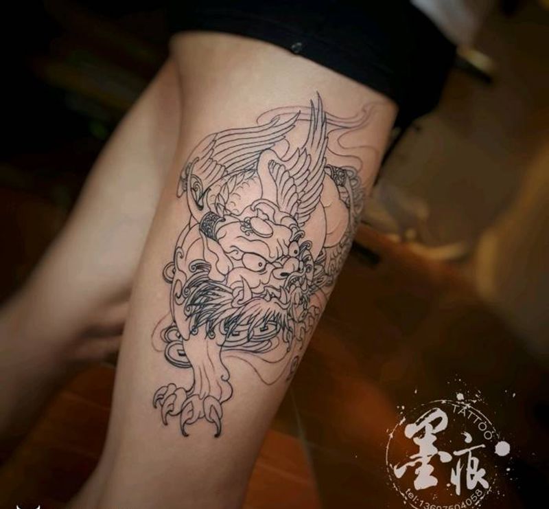 貔貅纹身图片_脚部腿部新传统纹身图案