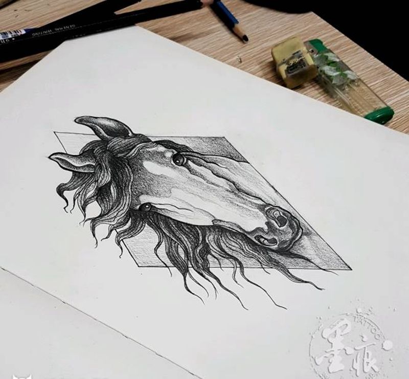 手绘纹身手稿纹身图片_欧美清新贴纸几何动物原创成品手稿纹身图案