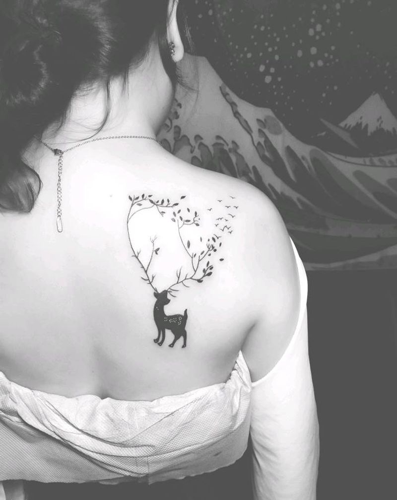 清新小图纹身图片_背部肩部点刺New School纹身图案