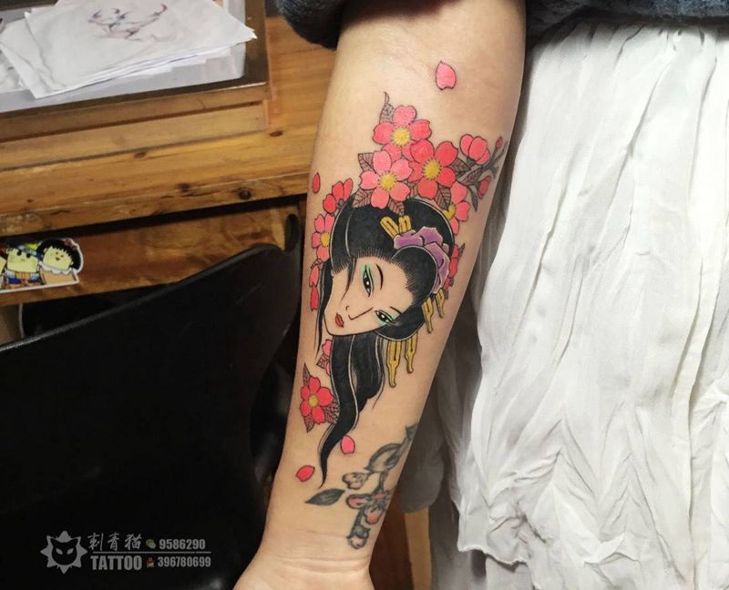 艺伎纹身图片_手臂手部新传统老传统艺妓艺伎纹身图案