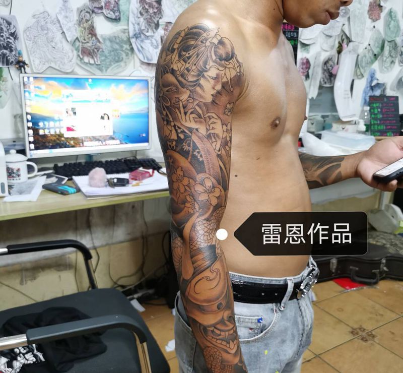 艺妓般若花臂纹身图片_手臂老传统纹身图案