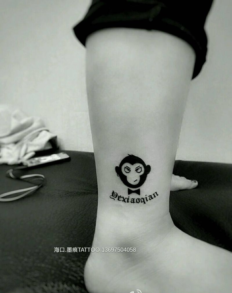 猴子纹身图片_腿部脚部欧美清新图腾原创成品纹身图案