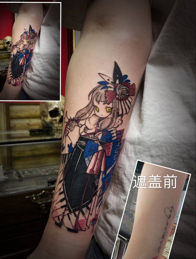 漫画风遮盖纹身图片_New School纹身图案