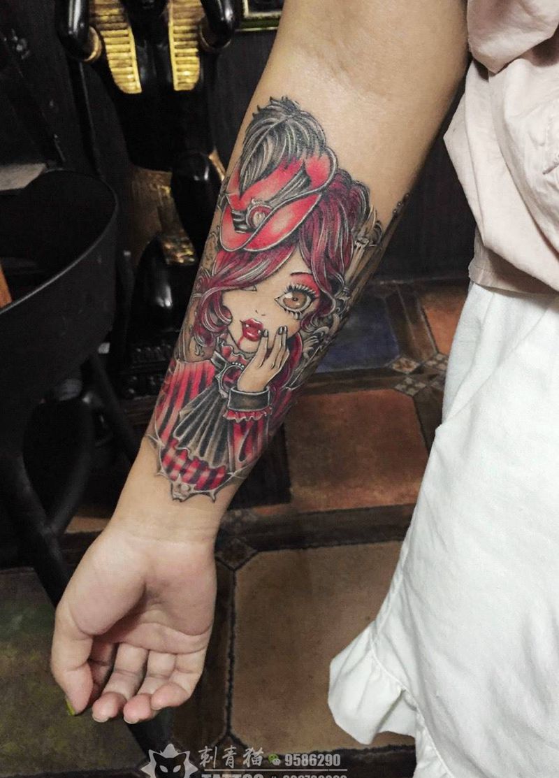 女伯爵纹身图片_成品手臂手部欧美清新人物纹身图案