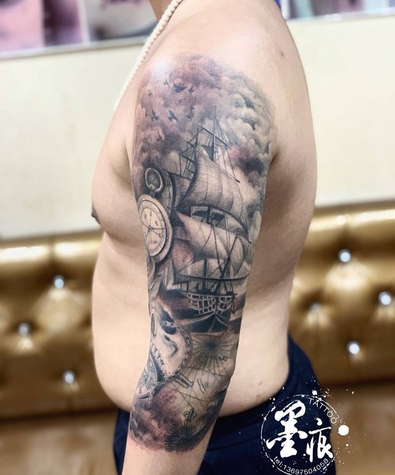 《乘风破浪》纹身图片_手部手臂欧美写实纹身图案