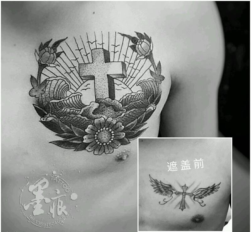 又见遮盖纹身图片_胸部欧美几何原创成品纹身图案