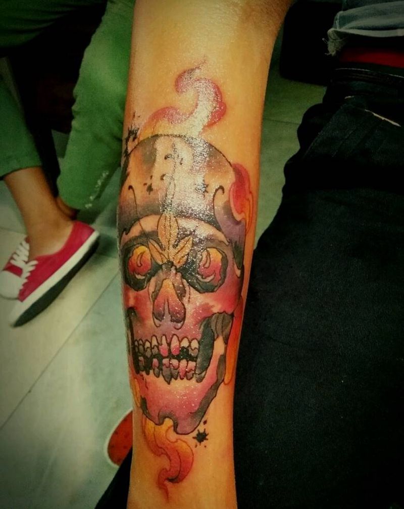 骷髅纹身图片_手臂欧美人物成品纹身图案