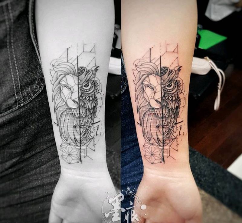 几何纹身图片_手臂手部欧美清新几何动物成品纹身图案