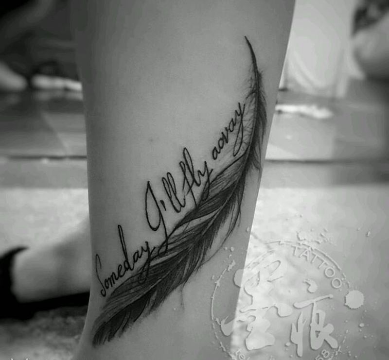 羽毛纹身图片_腿部欧美传统清新贴纸几何植物静物原创成品纹身图案