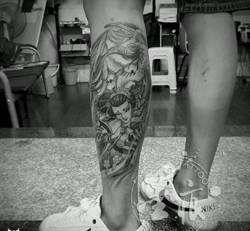 艺妓｜般若纹身图片_腿部脚部传统人物鬼神成品纹身图案