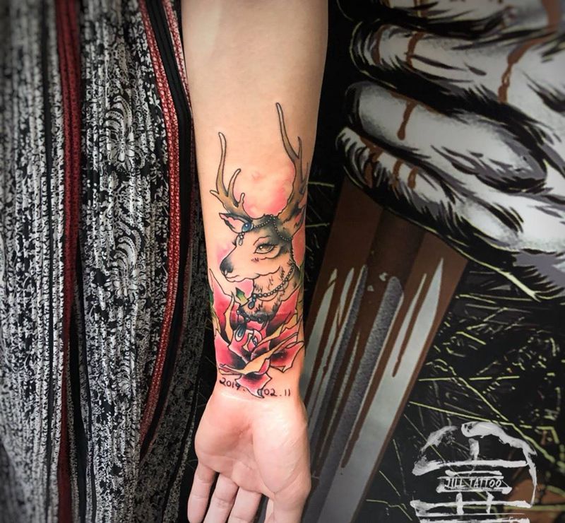 遮盖刀疤 鹿纹身图片
