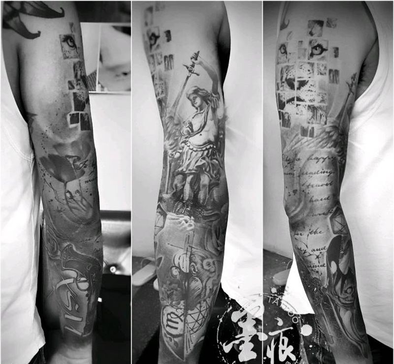 一条拼贴式花臂基本完成了