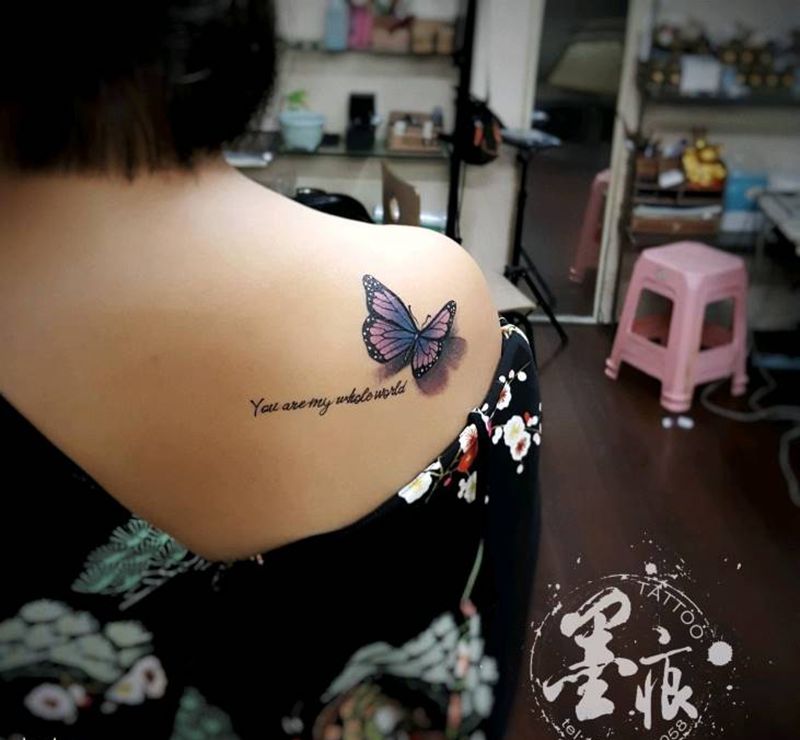 福＆蝶纹身图片_肩部蝶儿纹身图案