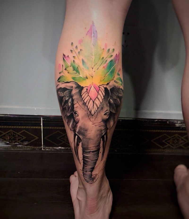 泼墨大象纹身图片