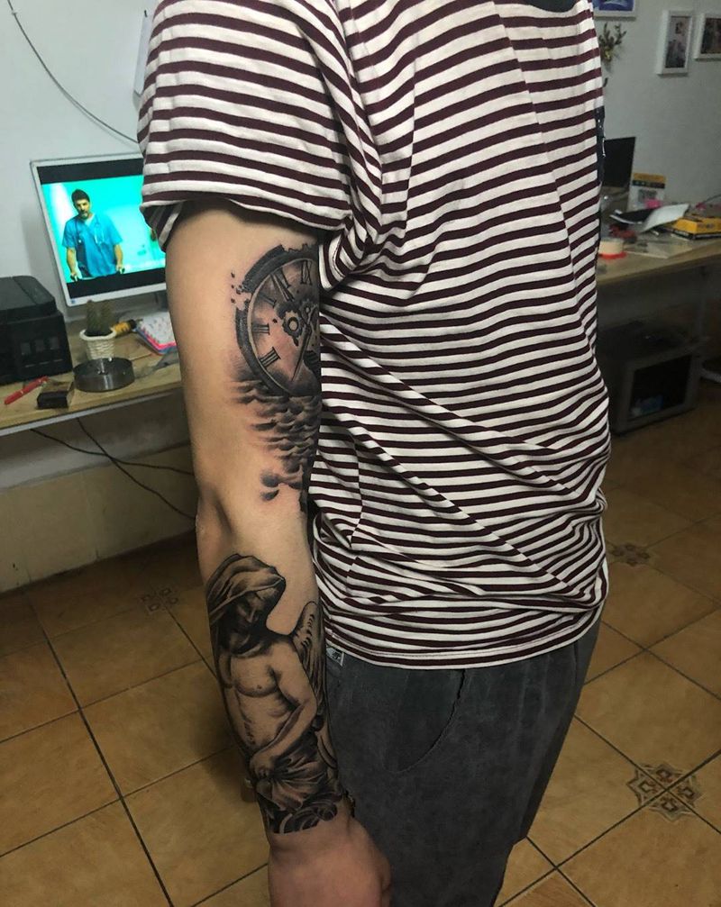 花臂纹身图片_手部插画原创人物纹身图案