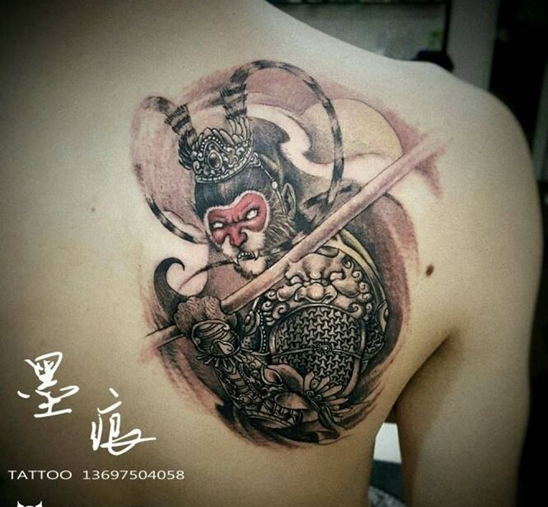 大圣纹身图片_肩部背部传统鬼神宗教成品纹身图案