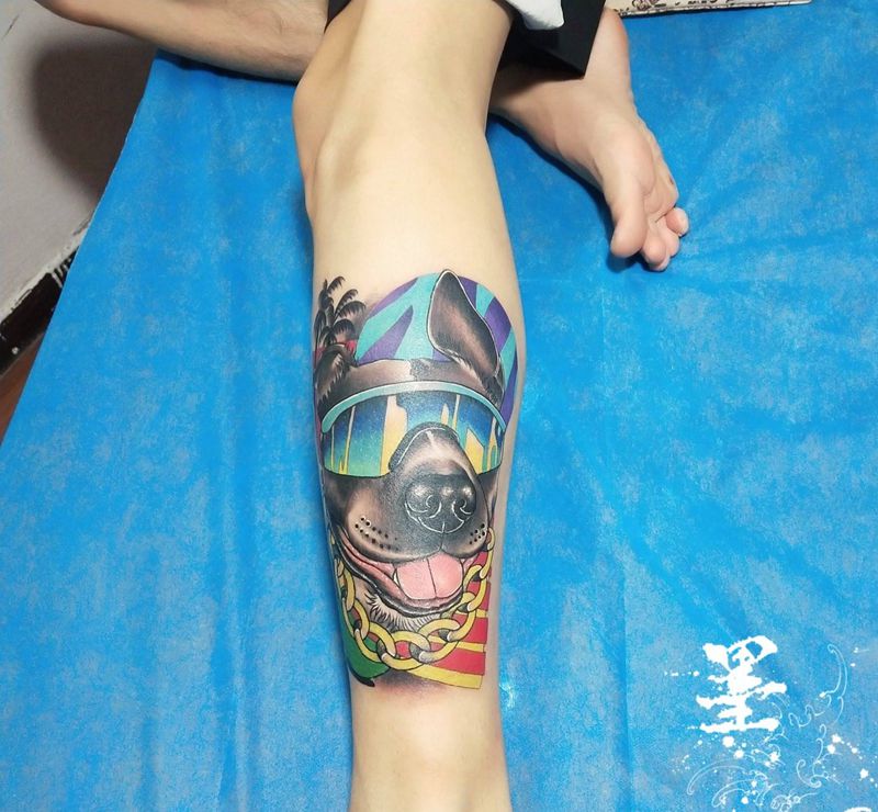 大金链子纹身图片_脚部Old School纹身图案