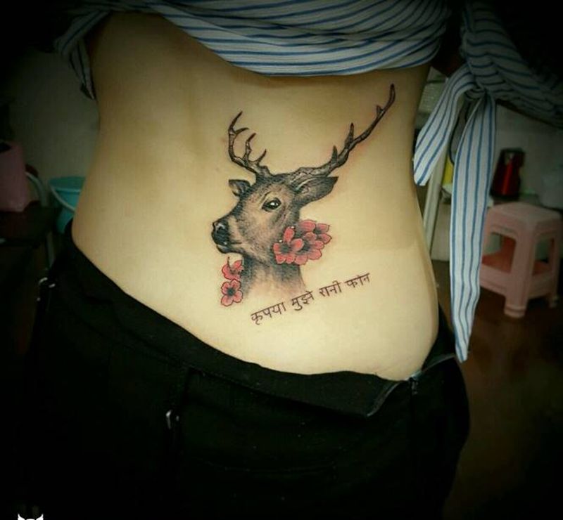 鹿纹身图片_欧美清新写实动物成品纹身图案