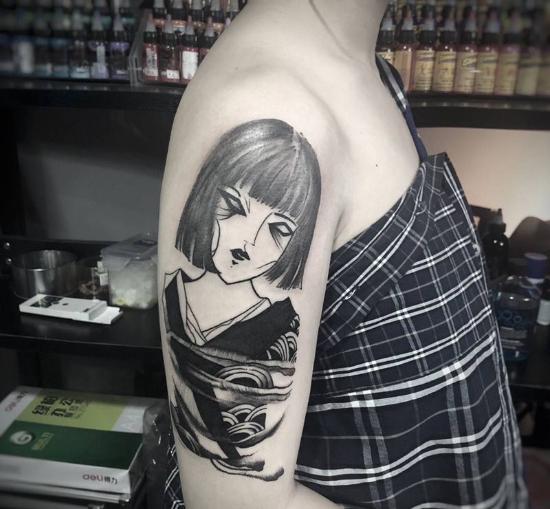 日式和服人偶纹身图片